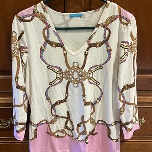J. McLaughlin Pink and Cream Chain Print Blouse